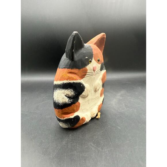Vintage Hand-Painted Wooden Black & Brown Cat Figurine – 6.5” T x 4” W - Picture 7 of 10